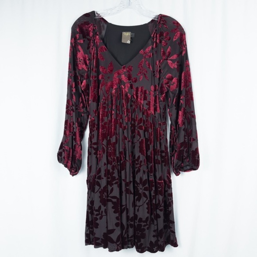 Taylor Floral Velvet Burnout Long Sleeve Babydoll Mini Dress Size 8 Whimsigoth